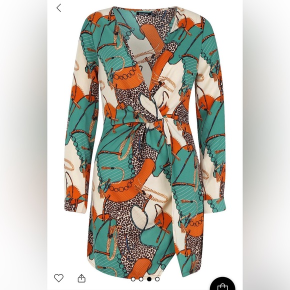 SATIN CHAIN PRINT TWIST SHIFT DRESS - Picture 2 of 2